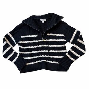 La Ligne Navy and White Striped Quarter Zip Sweater